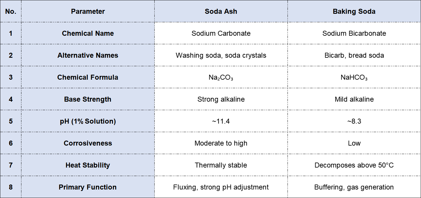 comparison between soda ash and baking soda