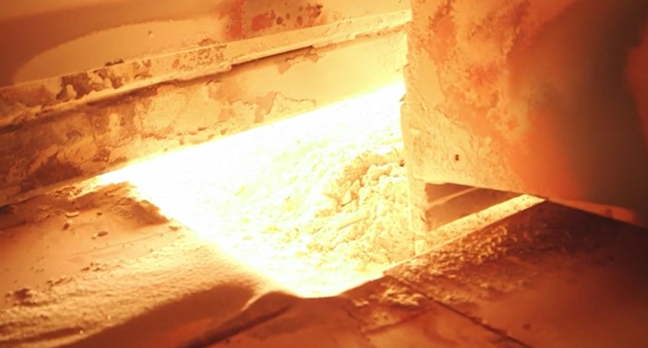 glass melting furnace close-up