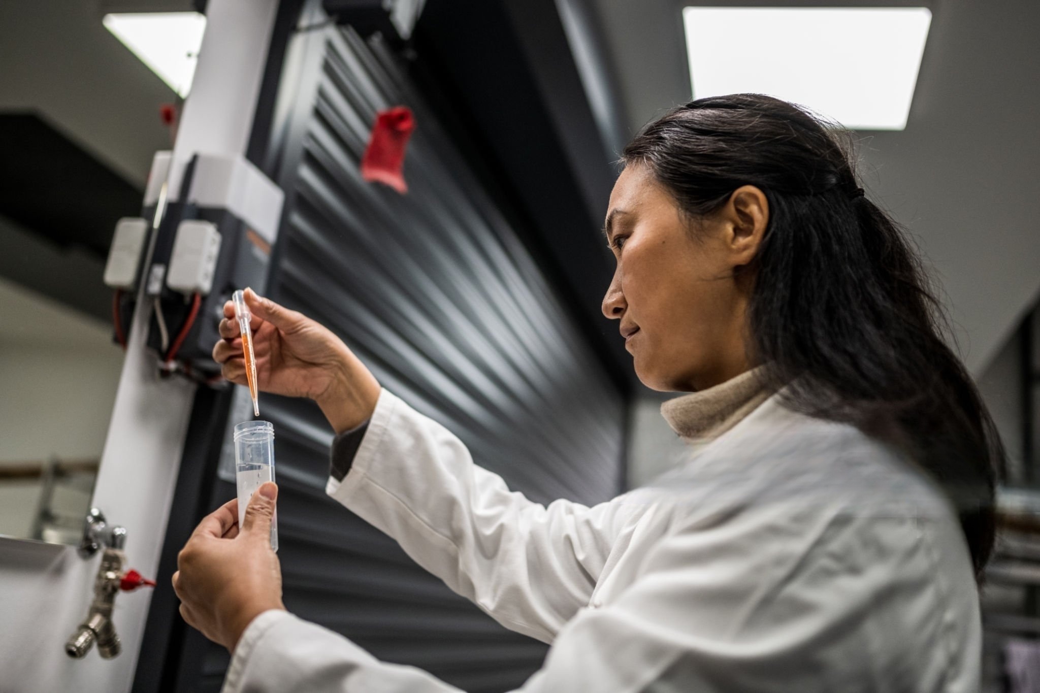 scientist testing purified water quality in lab